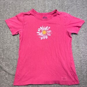 Life Is Good T-Shirt Kids XS Pink Daisy Graphic Short Sleeve Flower Child